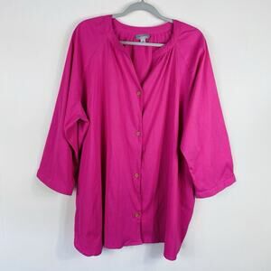 Catherines Top 3X Pink Button Front Light And Airy Blouse